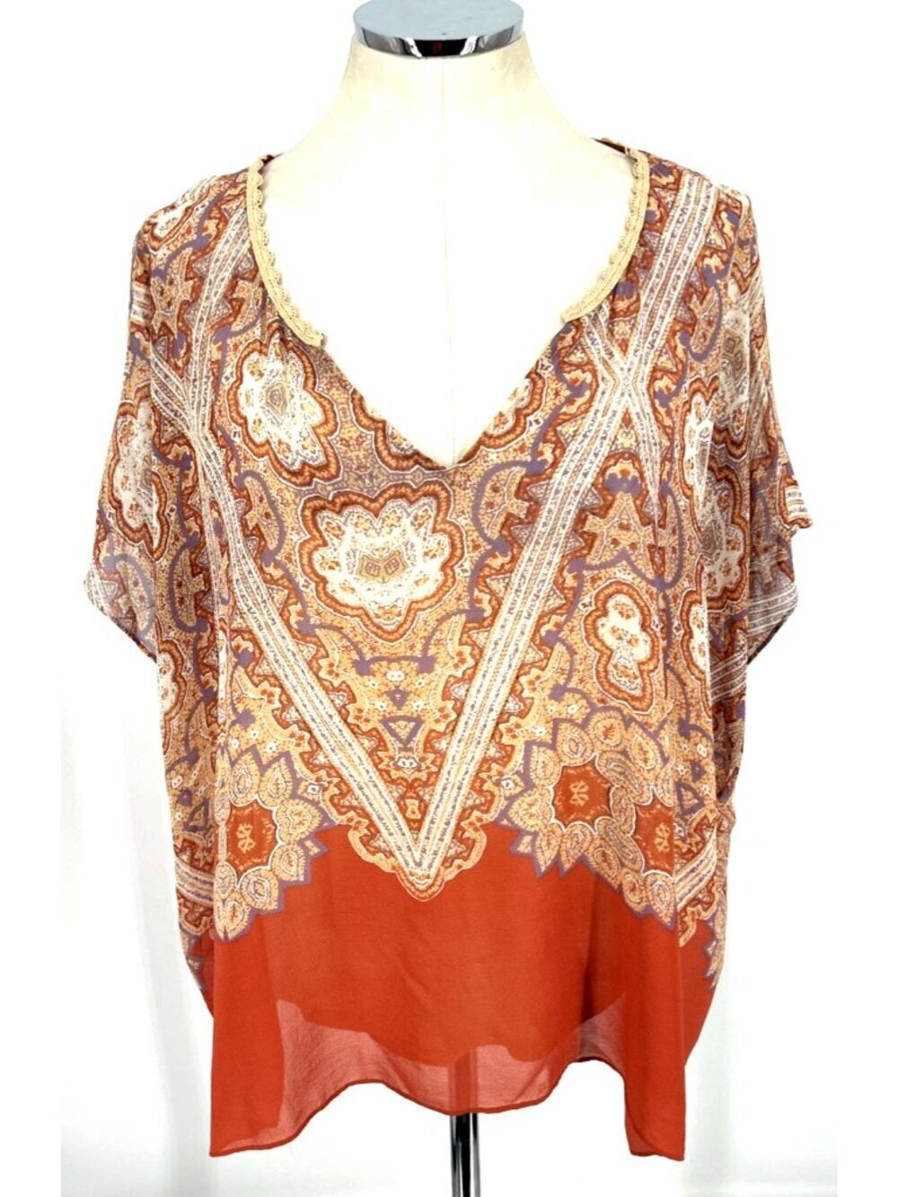 Maeve Top Peasant Shirt Womens Sz M Silk Rayon Floral Brown Tones Romantic Boho